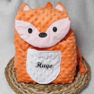 Sac à dos enfant RENARD personnalisé ,sac maternelle en minky , sac pour la crèche ou la nounou