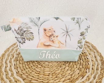 Personalized cotton toiletry bag with lioness pattern