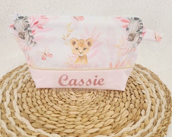 Personalized cotton toiletry bag with baby savannah animal pattern