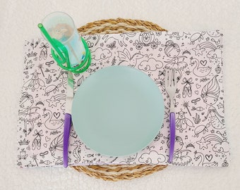 Placemat for children in fabric coloring and washable pattern of your choice