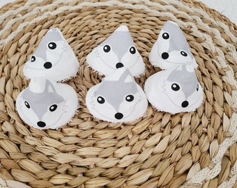 6 tipis à pipi en éponge blanche  et coton blanc motif renard