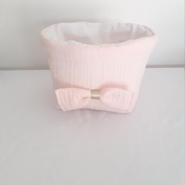 Panier à lingettes lavables, panier à couche, panier de rangement en double gaze rose