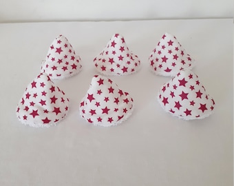 Lot de 3, 6 ou 9 tipis à pipi, triangles en éponge blanche et coton blanc motifs étoiles (cône à pipi, chapeau pipi, anti pipi triangles)