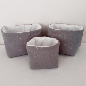 Washable wipe basket, diaper basket, double grey gauze storage basket and silver bead flowers