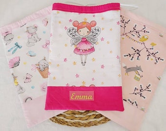 Personalized blanket bag, towel bag pouch fairy patterns foxes kittens