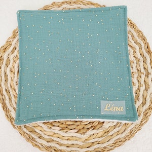 Serviette de table personnalisable en double gaze à pois dorés Eucalyptus