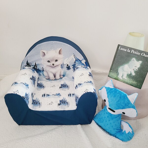 Fauteuil personnalisé pour enfant, fauteuil club en mousse motif renard des neiges