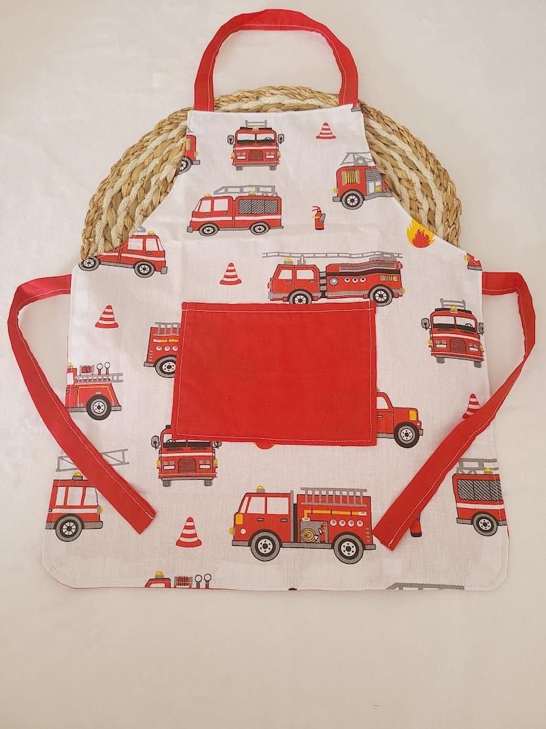 Customizable children's apron with fire truck patterns image 4