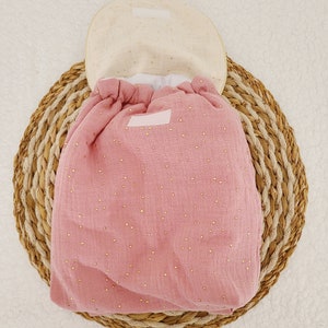 Sac à dos enfant personnalisé ,sac maternelle en double gaze à pois dorés coloris au choix, sac pour la crèche ou la nounou image 6