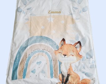 Couverture bébé personnalisée en coton motif renard molletonné