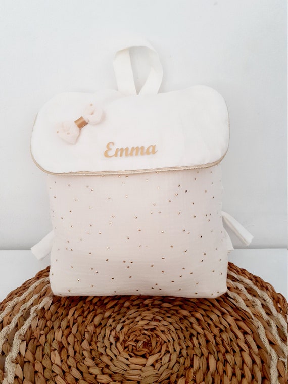 Sac dos enfant personnalis sac maternelle en double gaze cru