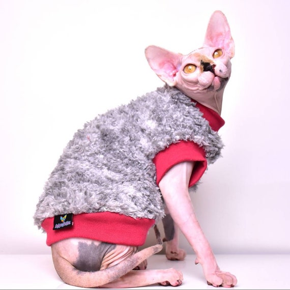 Two Tone Grey Extra Cosy Sherpa Fleece Sphynx Cat Top, Sphynx
