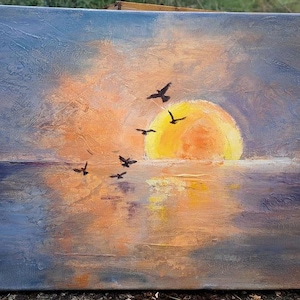sunset over the sea, oil painting