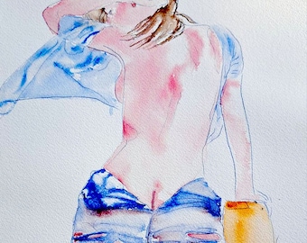 aquarelle la femme et son short