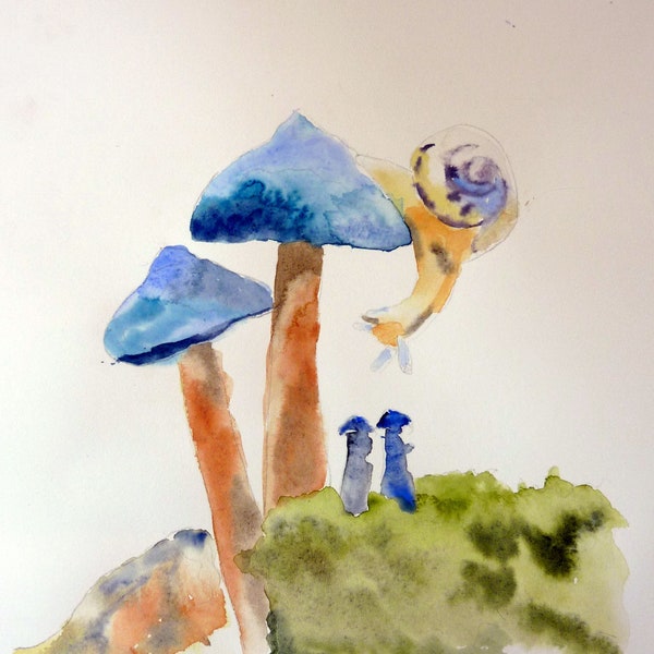 aquarelle l'escargot et les champignons