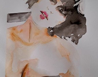 aquarelle unique une femme maquillée