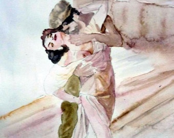 a sensual original watercolor dance, tango