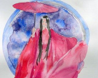 watercolor a japanese woman