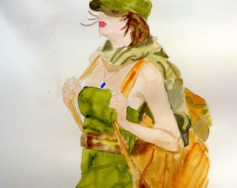 aquarelle l'aventurière , femme , sport