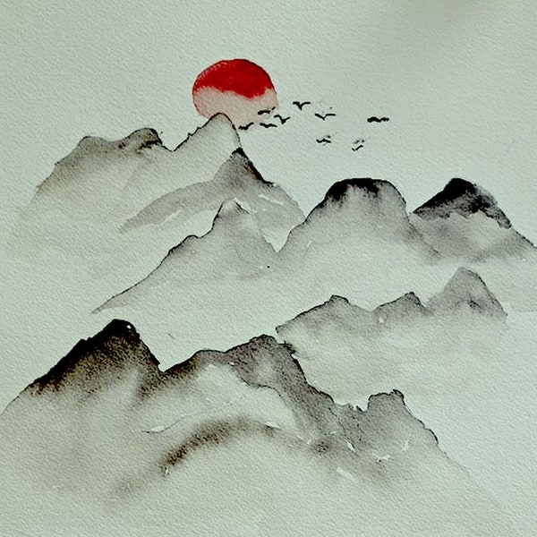 paysage d'Asie , encre de chine