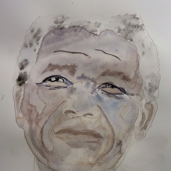 aquarelle Nelson Mandela , portrait