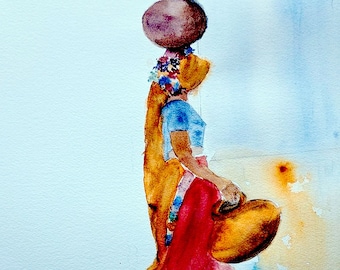 aquarelle femme indienne , Asie