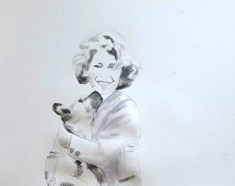 watercolor Queen Elisabeth 2 and her dog Susan