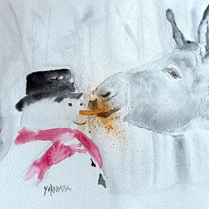 Aquarell Der Esel und die Karotte
