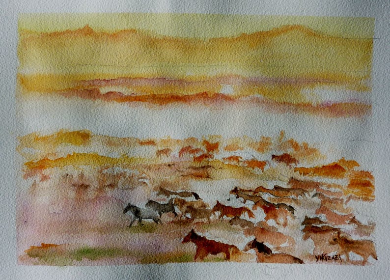 watercolor a herd of wild horses image 1