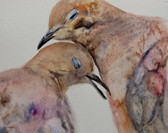 watercolor birds, pigeons, tenderness