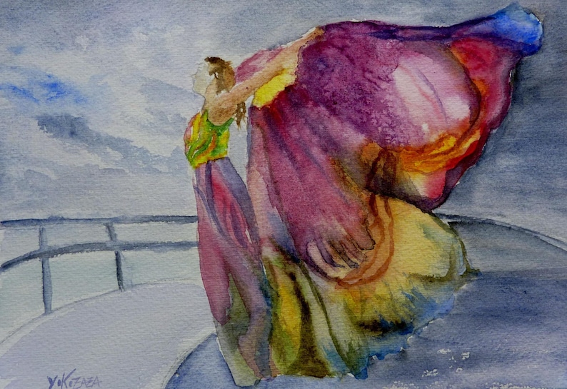 la femme papillon sur un bateau, aquarelle , image 1