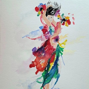 unique watercolor, the flower woman, original