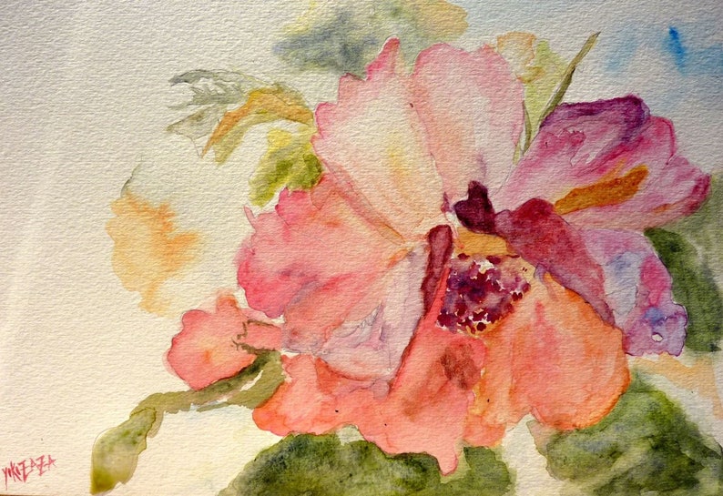 watercolor, a rose for Christmas, pink and purple colors image 1