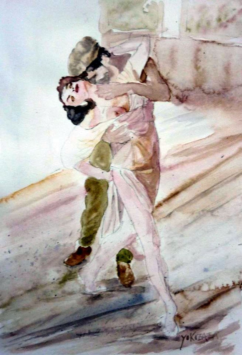 a sensual original watercolor dance, tango image 1