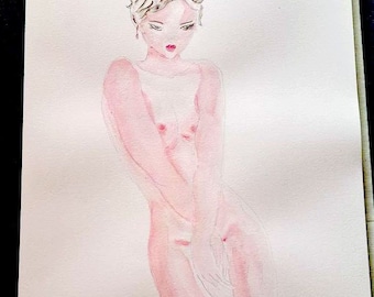 aquarelle originale une femme sexy ,nue