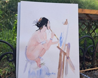 aquarelle la peintre , femme sexy