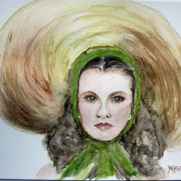 Aquarell Vivien Leigh in „Vom Winde verweht“.