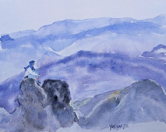 aquarelle , homme dans le désert , serenité