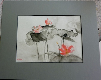 watercolor lotus indian ink