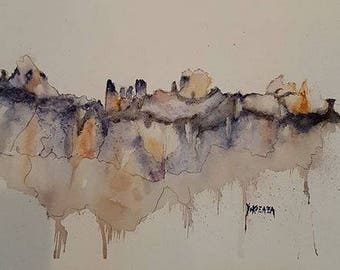 watercolor abstract mountain range