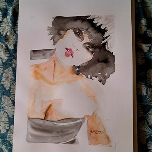 einzigartiges Aquarell einer Frau mit Make-up Bild 2