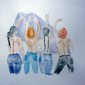 Aquarell junge nackte Frauen, Liebe