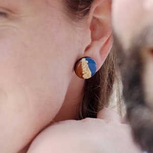 Large Mahogany wood ear fleas painted in blue and gold-Marine