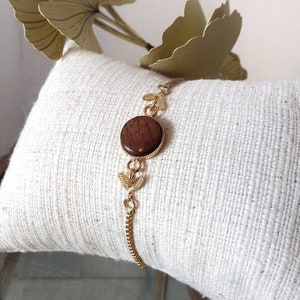 Mahogany wood bracelet and sliding chain in fine gold-plated brass - Apache bracelet