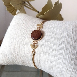 Bracelet en bois d'acajou et chaîne coulissante en laiton doré à l'or fin- bracelet Apache