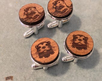 Reserved - cufflinks, solid mahogany wood, small otters. Gift for men - weddings, suits.