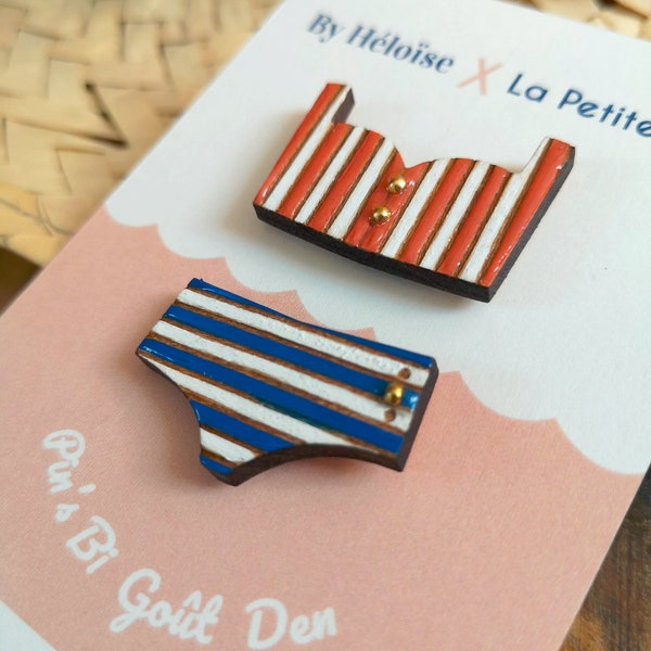 Pins maillots de bain bikinis en bois  massif de merisier. Série limitée