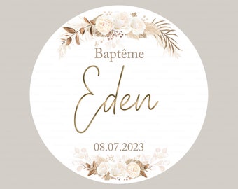 Personalisierte selbstklebende Etiketten, Klebeetiketten, runde Aufkleber - Pampas - Boho Chic - Trockenblumen