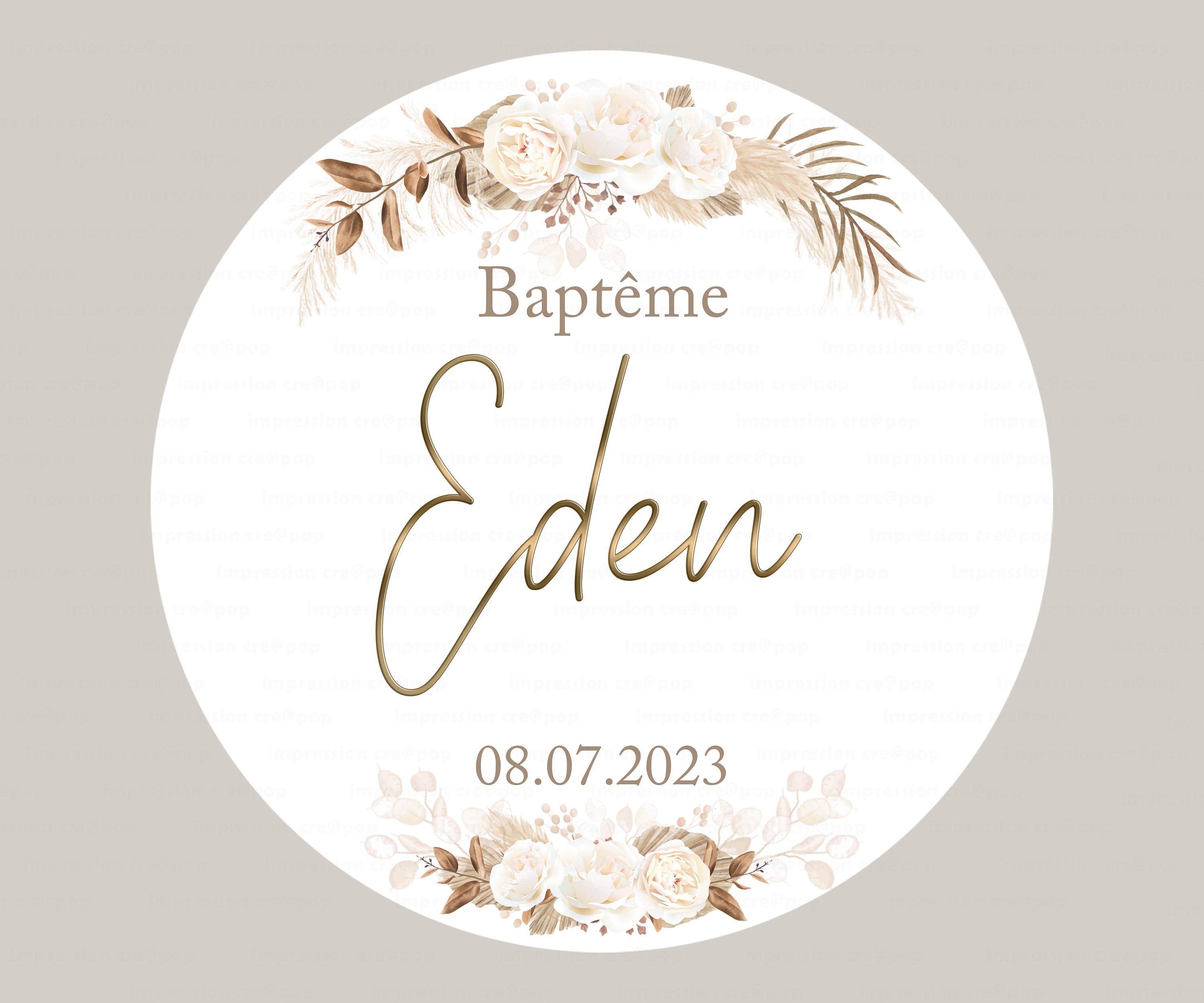 Personalized sticker labels, adhesive labels, round stickers - pampa - boho chic - dried flowers