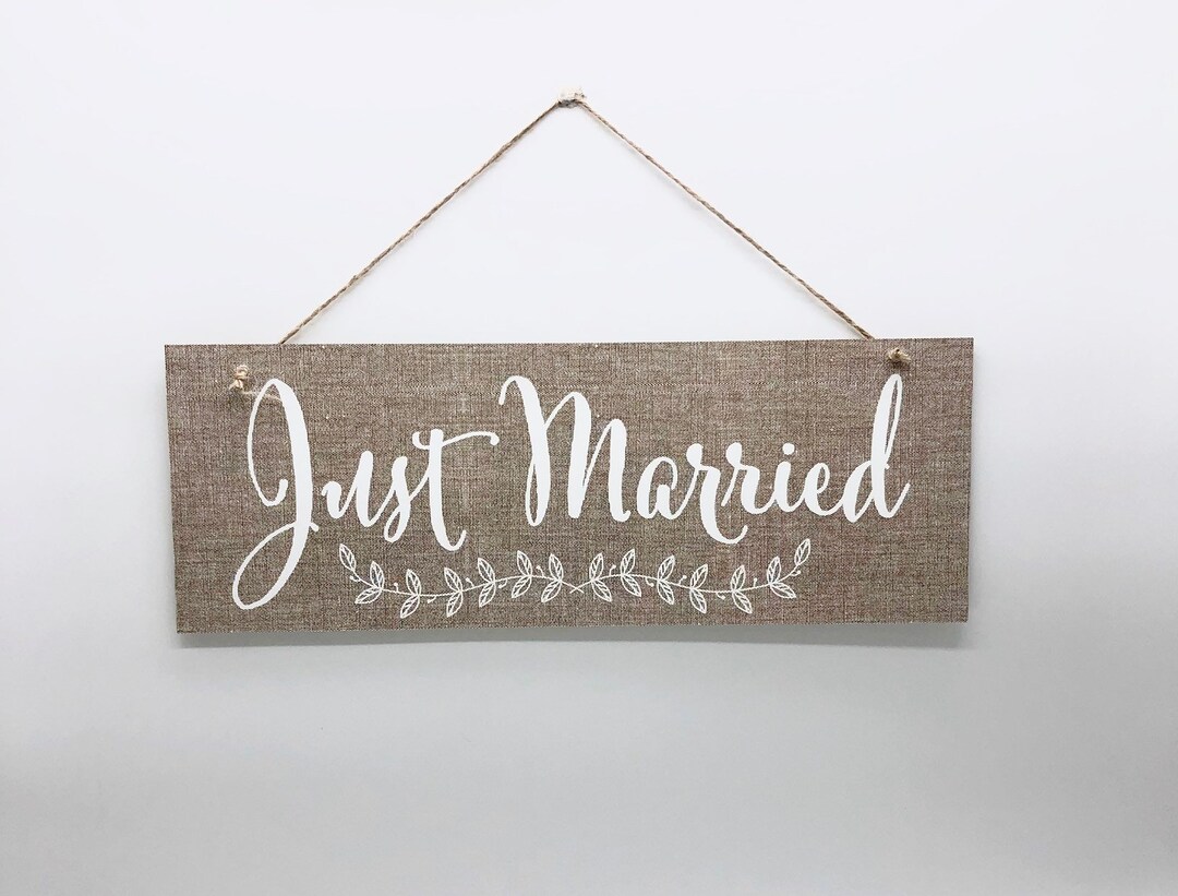 Bannière Just Married En Toile De Jute - Lot De 12 Drapeaux Décoration Voiture & Mariage Vintage (Brun)